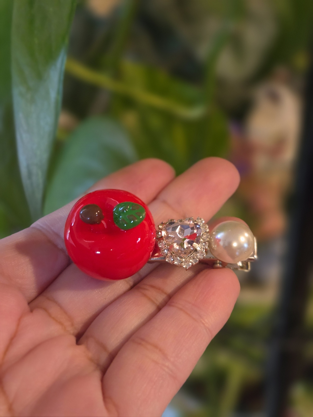Red Apple, Pearl & Crystal Women's Hair Clip